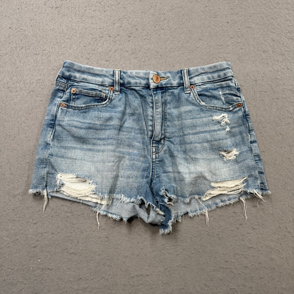 American Eagle Booty Shorts Women's 8 Blue Denim Super Stretch Cutoff Distressed